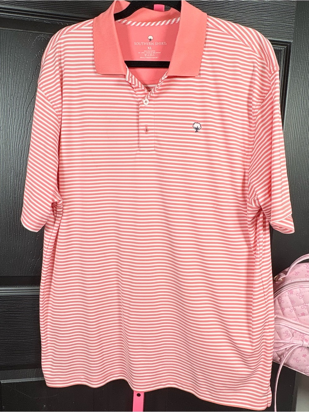 The Southern Shirt Company Coral and White Striped Polo